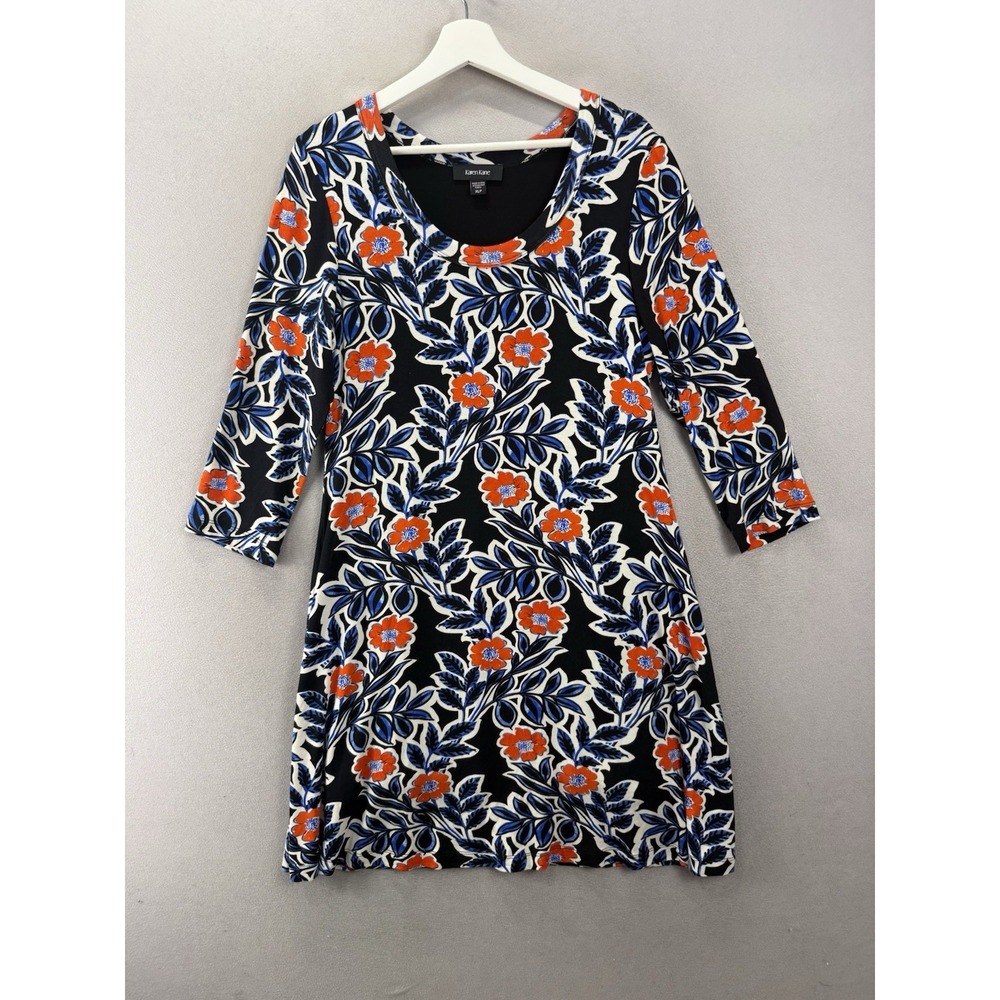 Karen Kane Petite XL Dress Black Poppy Floral A-Line 3/4 Sleeve Stretch Made USA